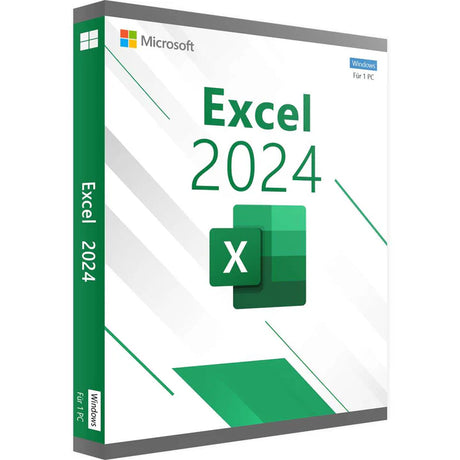 Microsoft Excel 2024 für Windows, Software-Produktbild mit Excel-Logo und Benutzeroberfläche auf Computerbildschirm