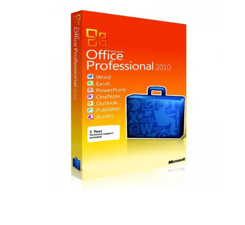 Microsoft Office 2010 Professional ESD-Software, sichtbare Version mit Logo und Verpackung auf weißem Hintergrund