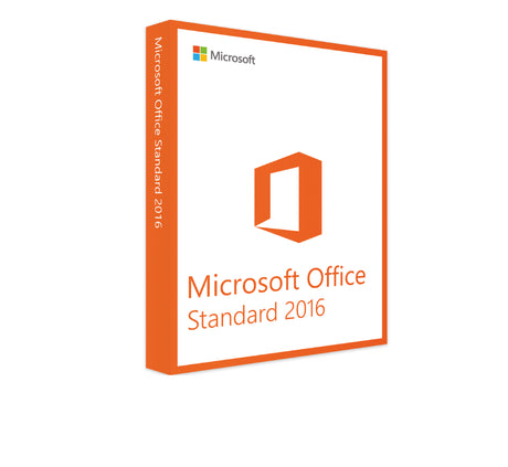 Microsoft Office 2016 Standard für Windows, Software-Box mit Office-Anwendungen auf dem Bildschirm.