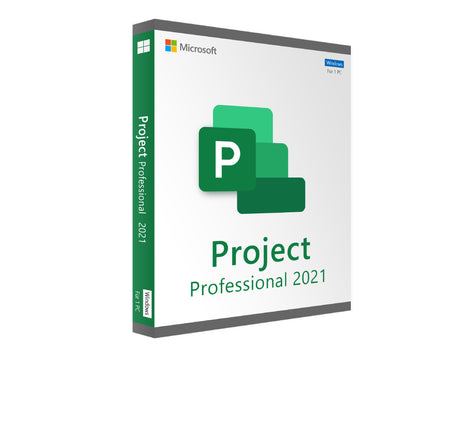 Microsoft Project 2021 Professional ESD-Software auf Bildschirm mit Projektmanagement-Tools und Microsoft-Logo.