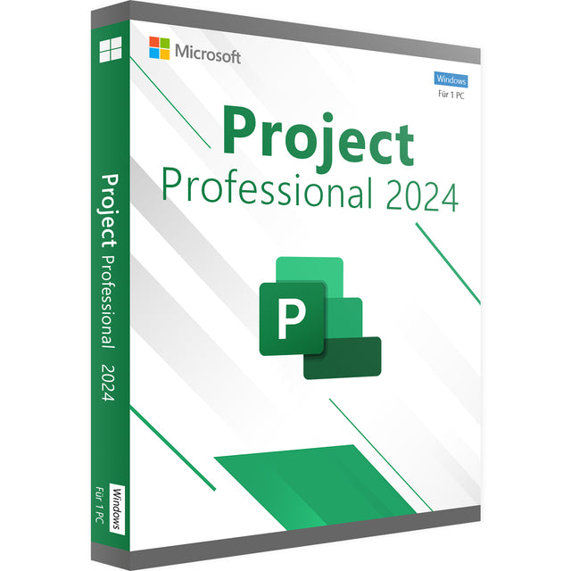 Microsoft Project 2024 Professional für Windows, Software-Box mit Logo und Produktbeschreibung auf der Verpackung