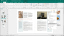 Microsoft Publisher 2019 Software für Windows, Bildschirmansicht mit Benutzeroberfläche und Designwerkzeugen.