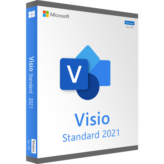 Microsoft Visio 2021 Standard Edition für Windows, Software-Box mit Logo und Produktbeschreibung auf der Verpackung