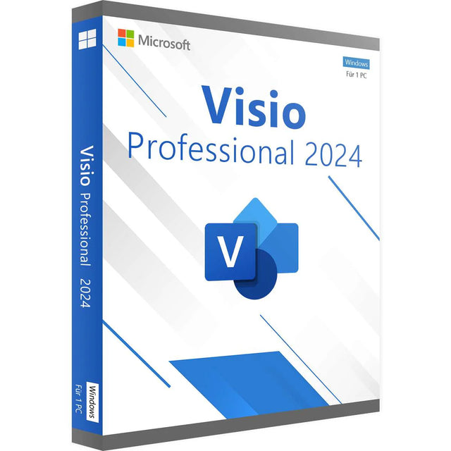 Microsoft Visio 2024 Professional Software für Windows, Bildschirm mit Diagrammen und Visualisierungstools.