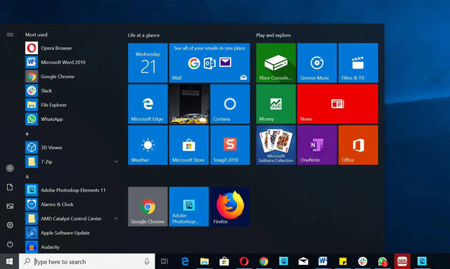 Microsoft Windows 10 Home 64-Bit Bildschirm mit Desktop-Oberfläche und Windows-Logo, Software-Produkt von Microsoft