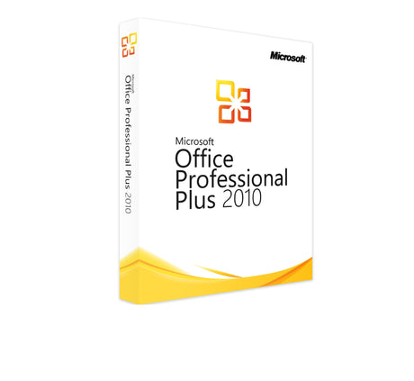Microsoft Office 2010 Professional Plus Software-Box mit Logo und Produktinformationen auf weißem Hintergrund.