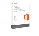 Microsoft Office 2016 Home & Business Software, sichtbare Verpackung mit Produktbeschreibung auf weißem Hintergrund